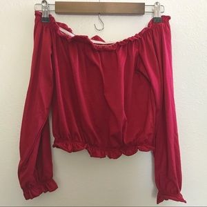 Off the shoulder cropped red shirt